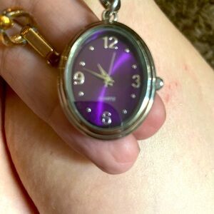 avon amethyst simulated quartz clip on gorgeous silver watch